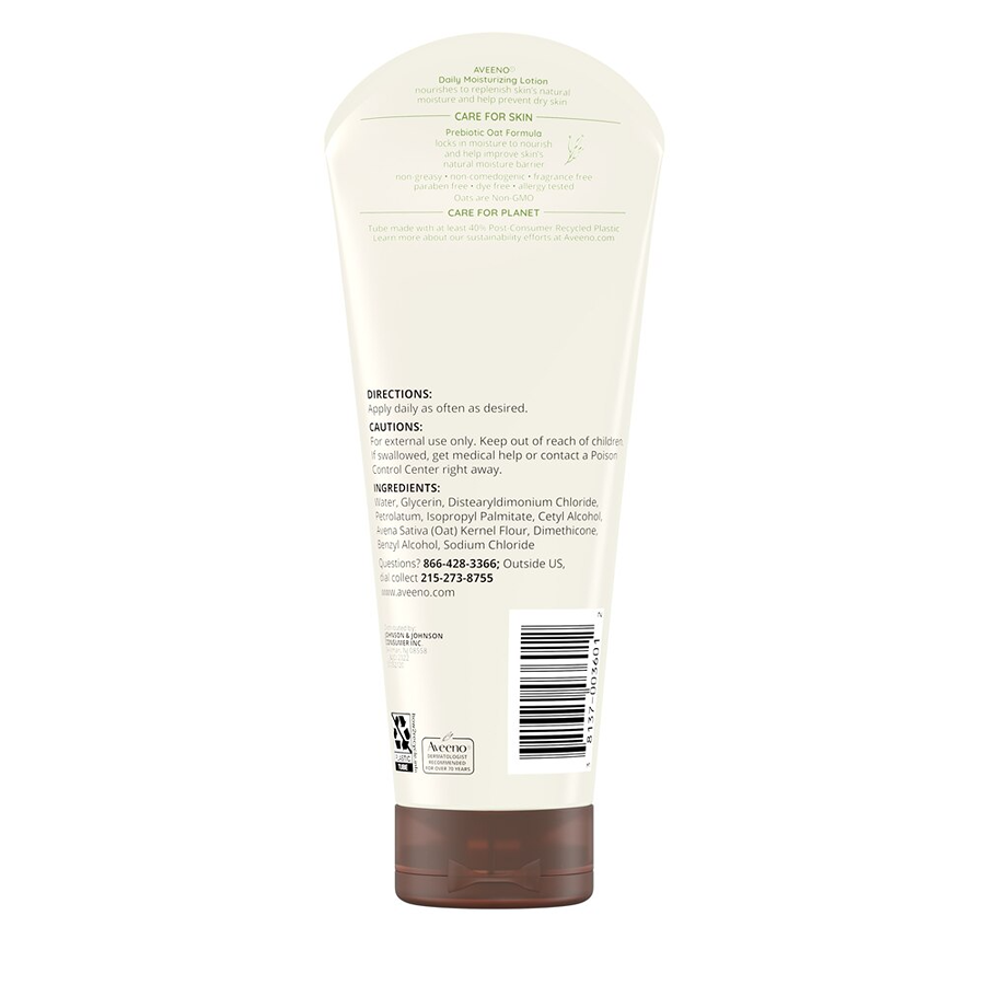 Aveeno Daily Moisturizing Lotion For Dry Skin with Soothing Oats and Rich Emollients, Fragrance Free, 8oz