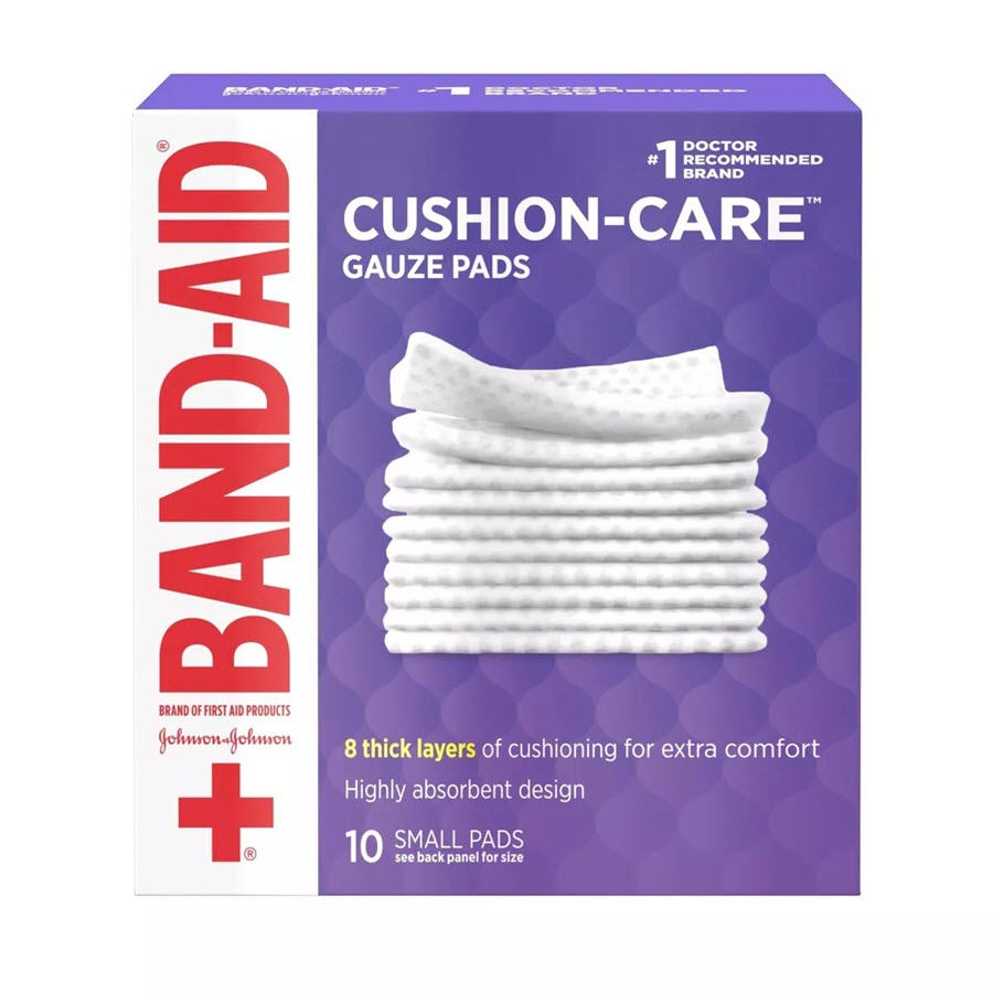 Band-Aid Cushion Care Gauze Pads, Small, 2 in x 2 in - 10 ct