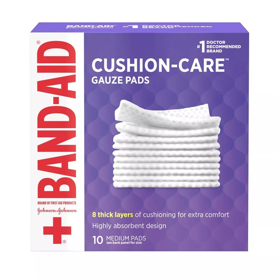 Band-Aid Cushion Care Gauze Pads, Medium, 3 in x 3 in - 10 ct