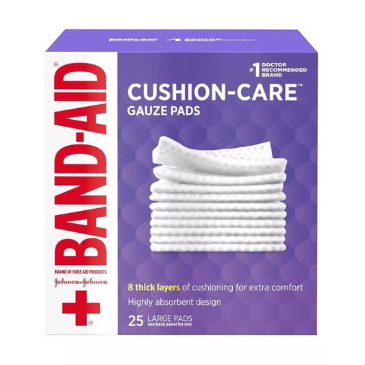 Band-Aid Cushion Care Gauze Pads, Large, 4 x 4, 25ct