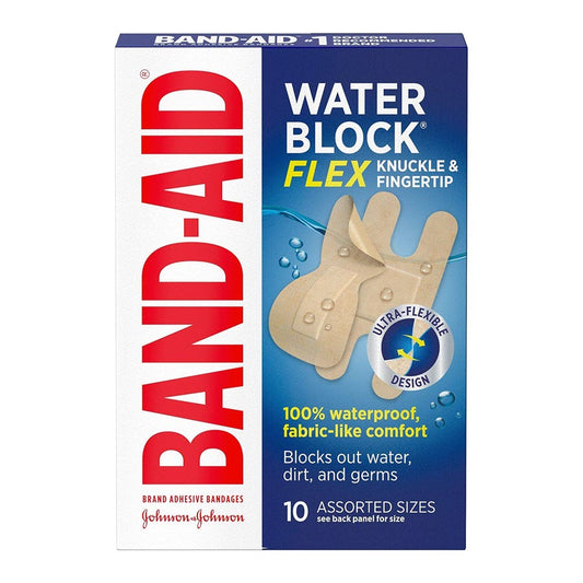 Band-Aid Water Block Flex Waterproof Adhesive Bandages for Knuckles & Fingertips, 10ct