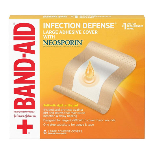 Band-Aid Infection Defense Adhesive Wound Covers with Neosporin Ointment, Large, 6ct