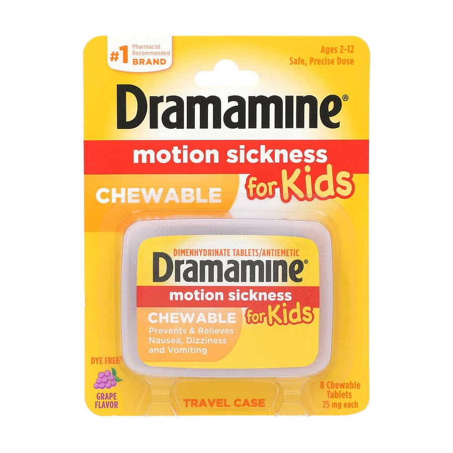 Dramamine Kids Chewable Motion Sickness Relief Tablets for Nausea, Dizziness & Vomiting - Grape -  8ct