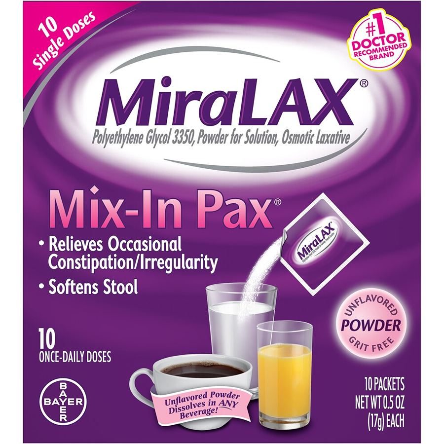 MiraLax Mix-In Pax Laxative Single Dose Packets, 10ct