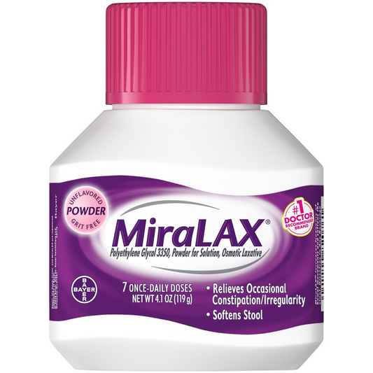 MiraLax Gentle Constipation Relief Osmotic Laxative Powder, 7 Doses, 4.1oz