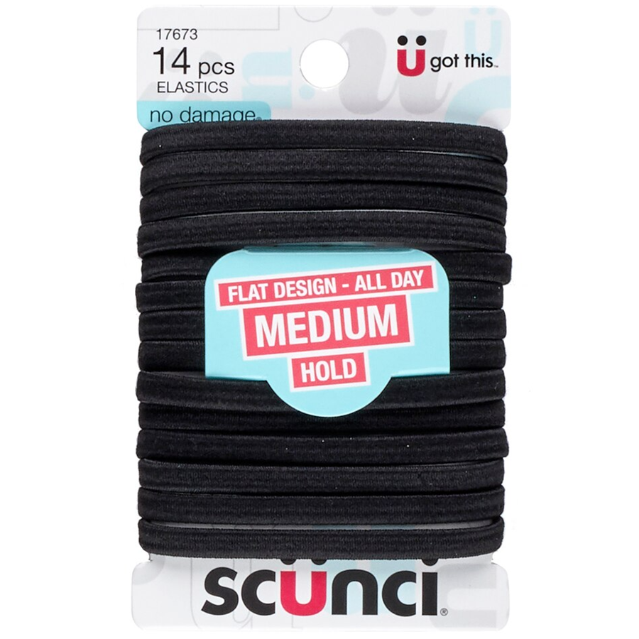 Scunci Flat Design No Damage Hair Elastics, Black, 14ct