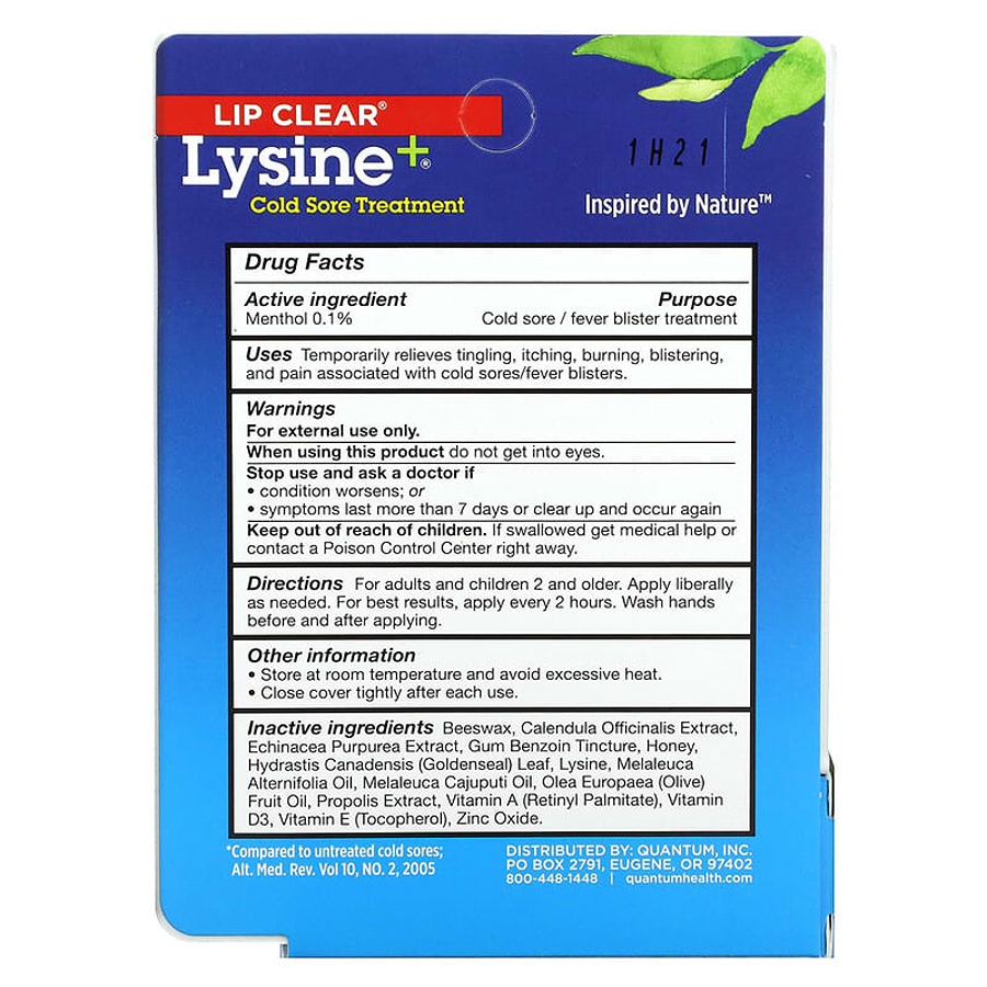 Quantum Health Lysine Plus Cold Sore Treatment Lip Clear Ointment, 0.25 Oz 7g