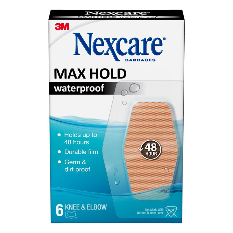 Nexcare Max Hold Waterproof Bandages, Knee and Elbow - 6 Pack