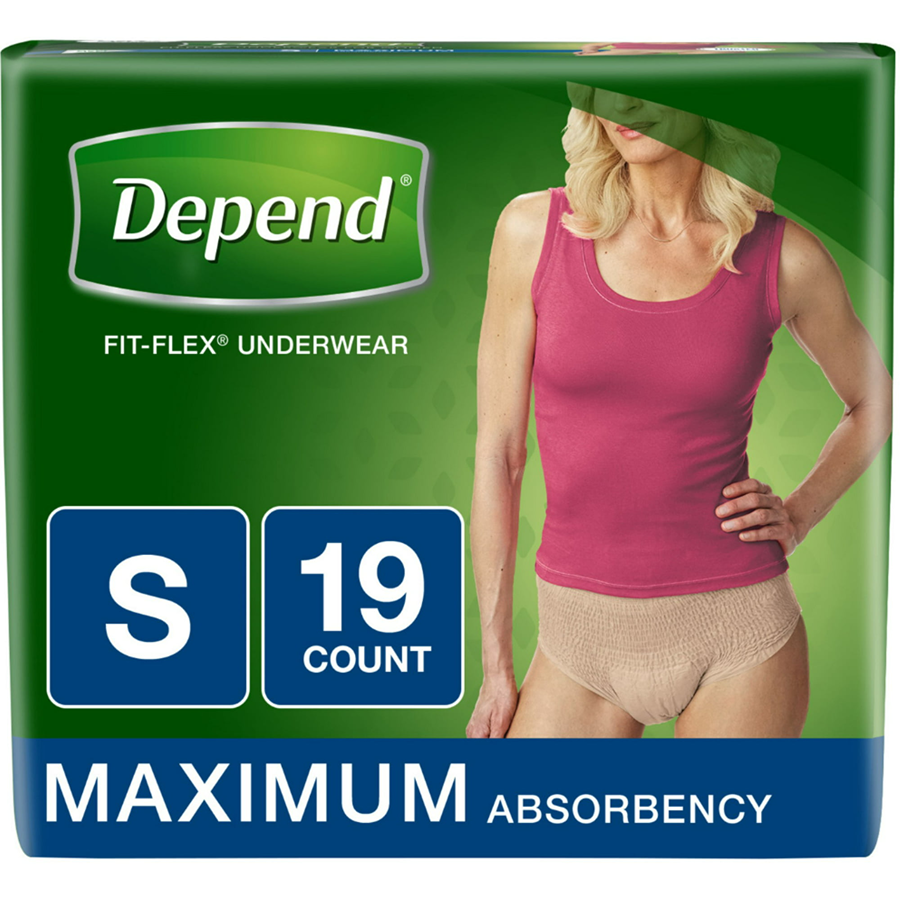 Depend Fit-Flex Womens Incontinence Underwear Maximum Absorbency, Small, Tan (Packaging may vary), 19 Ea