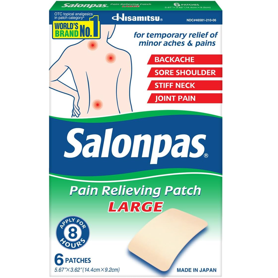 Salonpas Large Size Pain Relieving Patch - 8 Hour Pain Relief - 6ct