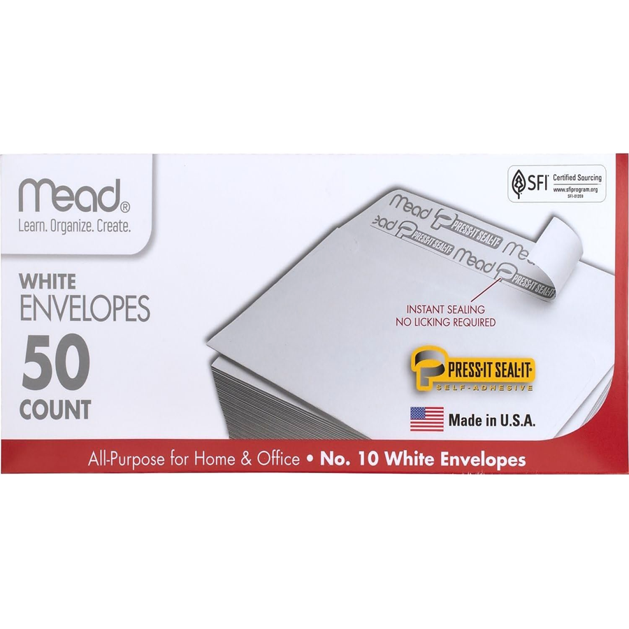 Mead Plain White Envelopes 4.125'' x 9.5'', 50ct