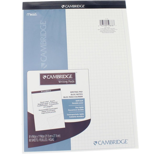 Mead Cambridge Stiff-Back Quad Rule Planning Pad 80 Sheets