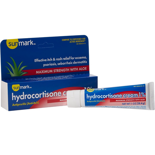 Sunmark Hydrocortisone 1% Cream with Aloe - Maximum Strength, Effective Itch and Rash Relief - 1 oz