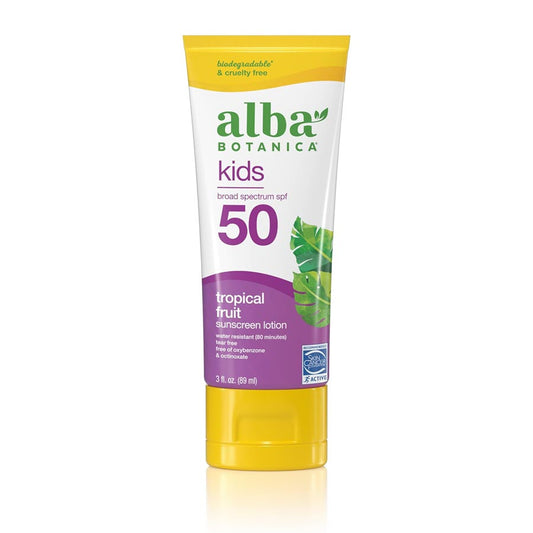 Alba Botanica Kids Sunscreen Lotion, SPF 50, Tropical Fruit, 3 fl oz