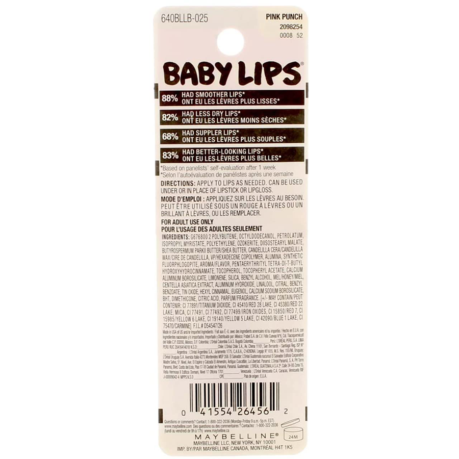 Maybelline Baby Lips Moisturizing Lip Balm SPF 20, Pink Punch, 0.15 oz