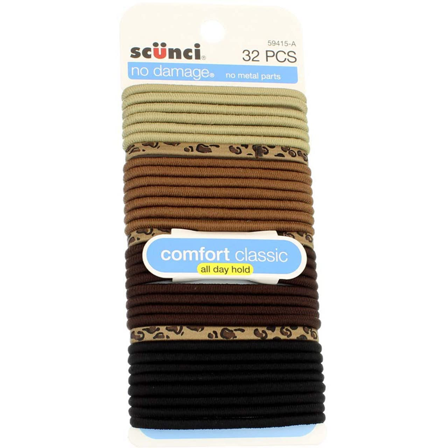 Scunci No-Damage Elastic Stretch Medium-Hold Nylon Multi-Color Hairbands, 32ct