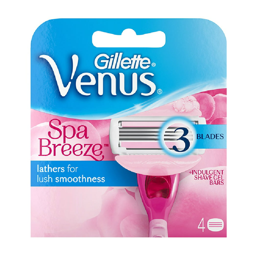 Gillette Venus Spa Breeze 2 In 1 Catridges Plus Shave Gel Bars For Women, 4 Ea