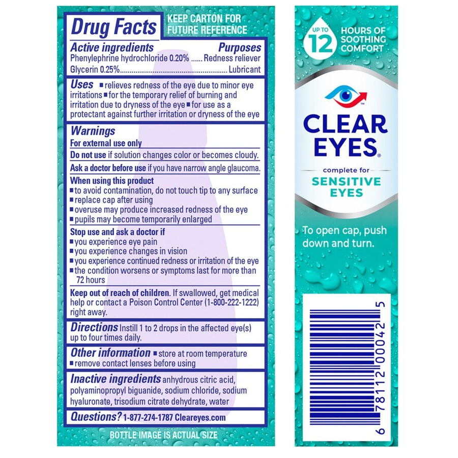 Clear Eyes Sensitive Eyes Soothing Comfort Eye Drops, 0.5 Fl Oz