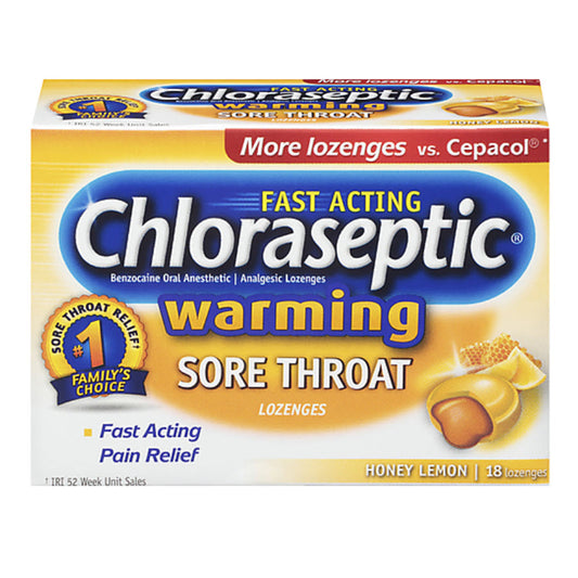 Chloraseptic Warming Sore Throat Lozenges, Honey Lemon, 18 Ea