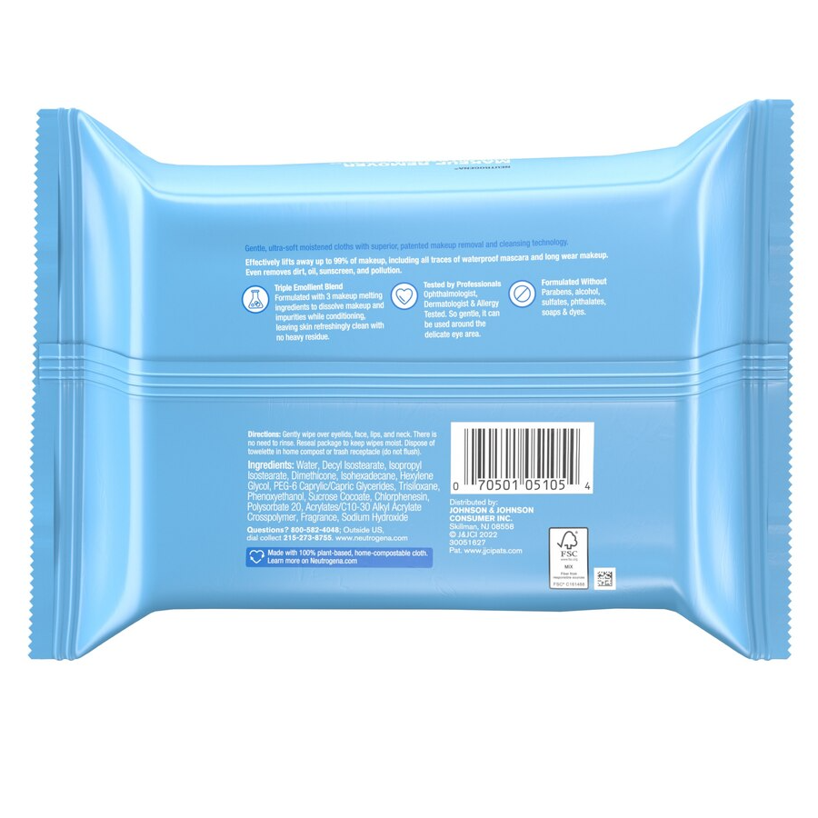 Neutrogena Facial Cleansing Makeup Remover Wipes, 25ct