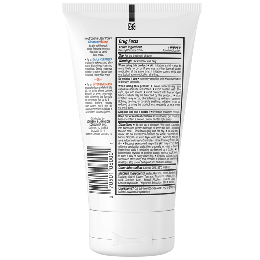 Neutrogena Clear Pore 2 in 1 Facial Cleanser/Face Mask with Kaolin & Bentonite Clay - 4.2 fl oz