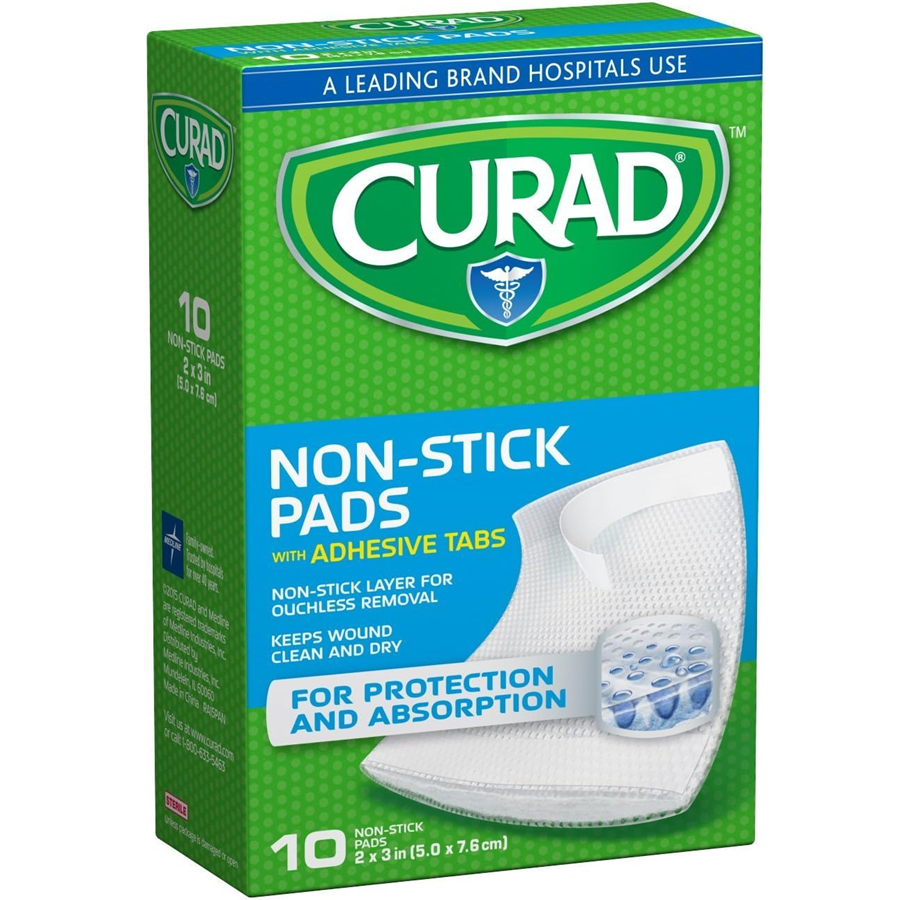 Curad Non-Stick Pads with Adhesive Tabs, 3″ x 4″, 10 count