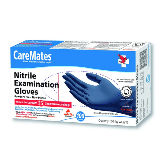 CareMates Nitrile PF Examination Gloves, Medium, Blue, 100 Count