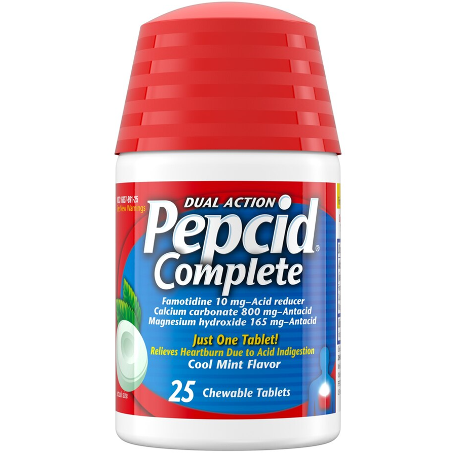 Pepcid Complete Acid Reducer + Antacid Chewable Tablets, Mint, 25ct