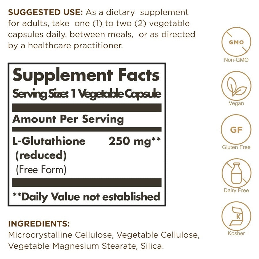 Solgar L-Glutathione 250 mg, 30 Vegetable Capsules