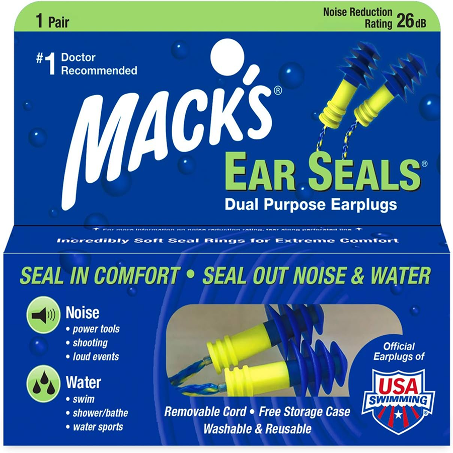 Mack's Ear Seals Dual Purpose Earplugs Seal In Comfort And Seal Out Noise/Water - 1 Pair