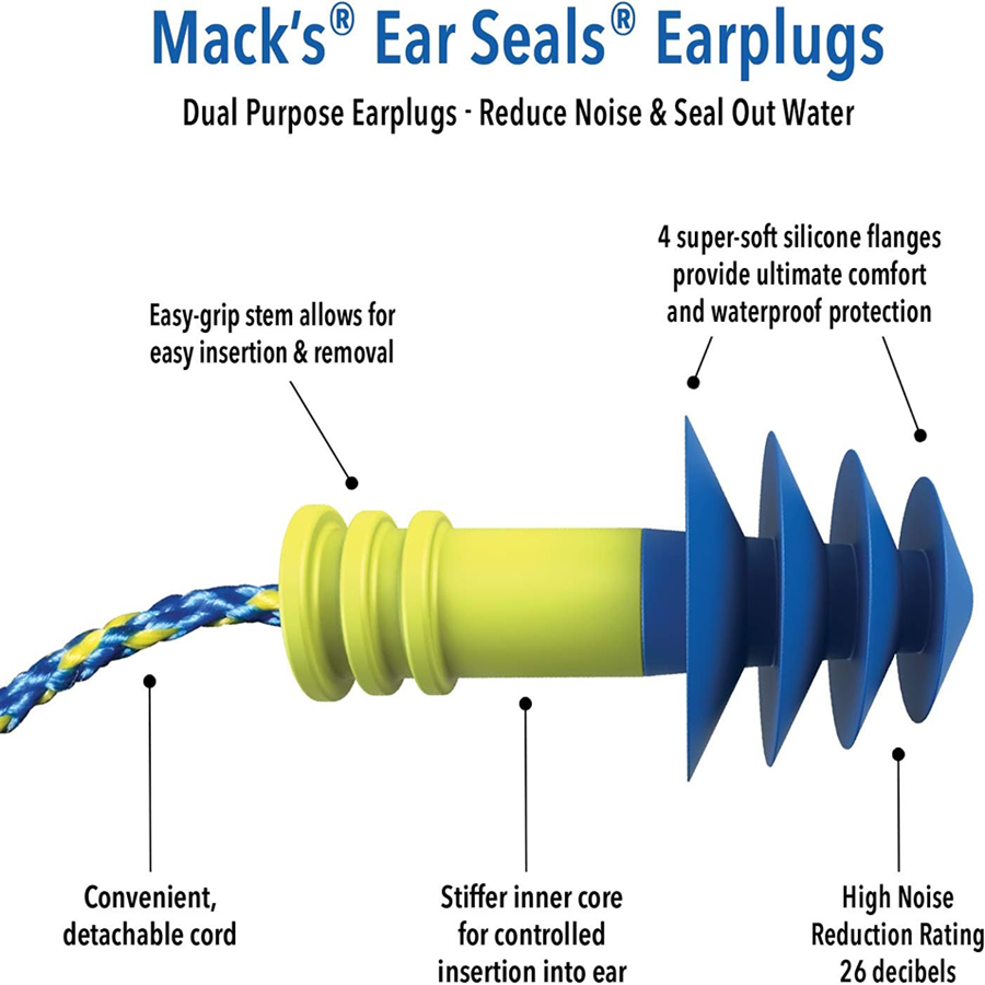 Mack's Ear Seals Dual Purpose Earplugs Seal In Comfort And Seal Out Noise/Water - 1 Pair