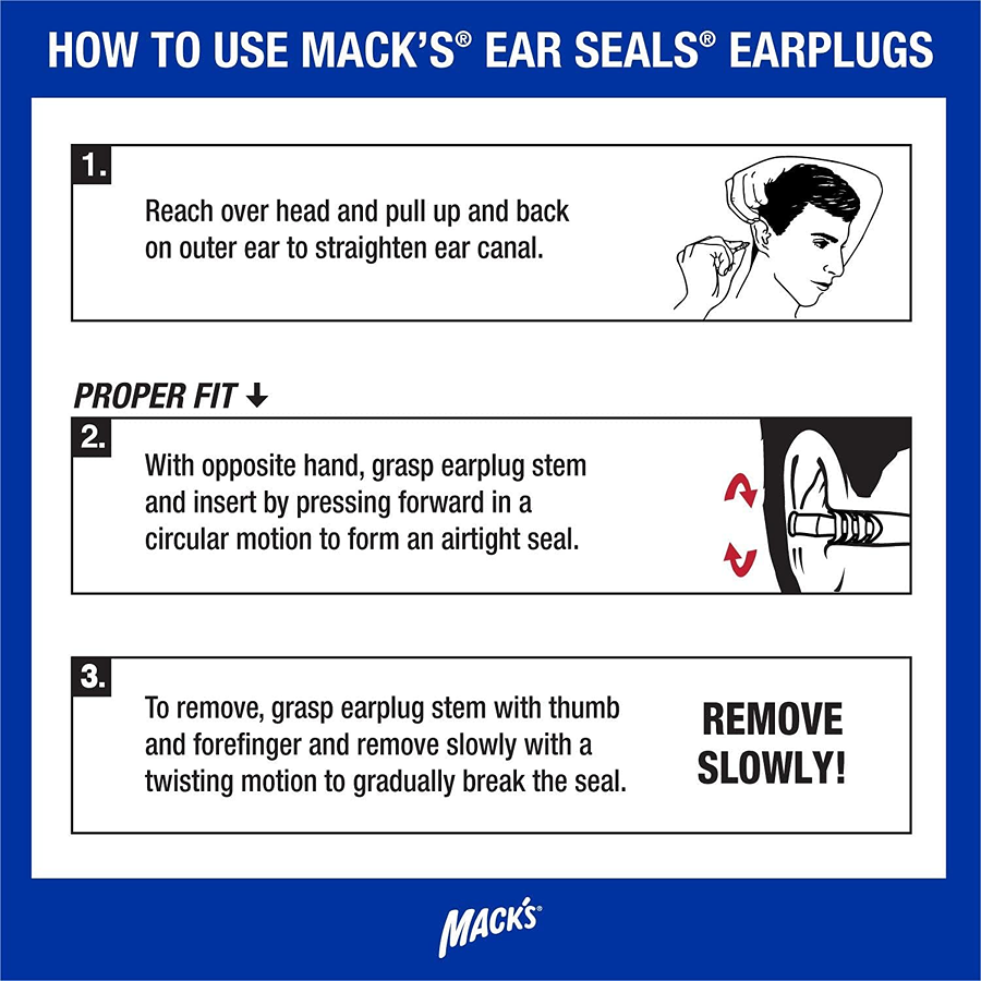 Mack's Ear Seals Dual Purpose Earplugs Seal In Comfort And Seal Out Noise/Water - 1 Pair