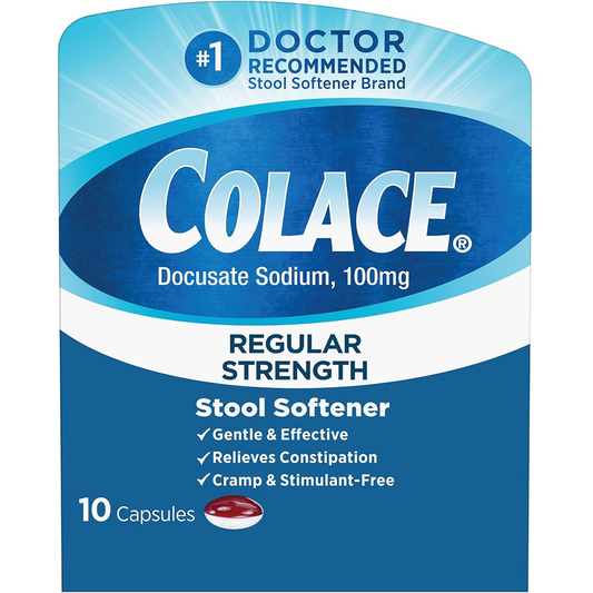 Colace Regular Strength Stool Softener, 100 mg Capsules, 10ct