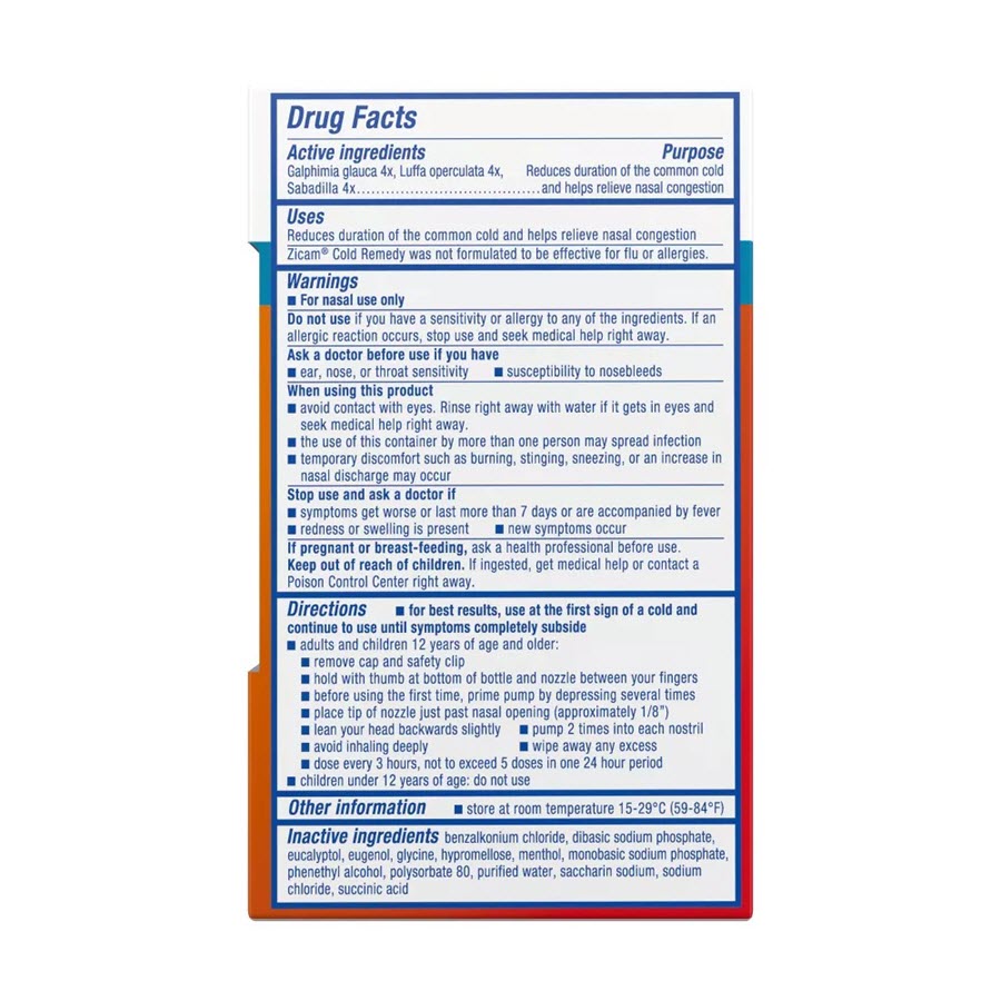 Zicam Cold Remedy Cold Shortening No-Drip Zinc-Free Nasal Spray - 0.5oz