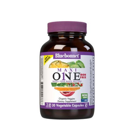 Bluebonnet Maxi One Whole Food Based Multiple (Iron Free), 30 Vegetable Capsules