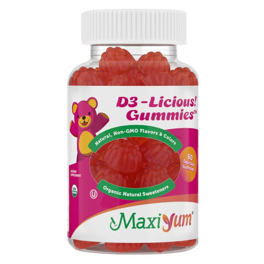 Maxi Health Vitamin D3 1000 IU Organic D3-Licious Gummies Cherry Flavor, 60 Jellies