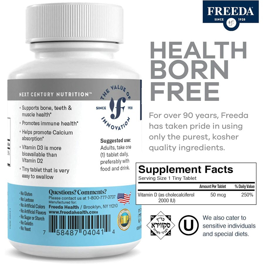 Freeda Vitamin D3 2000 IU (50 mcg), 100 Tablets