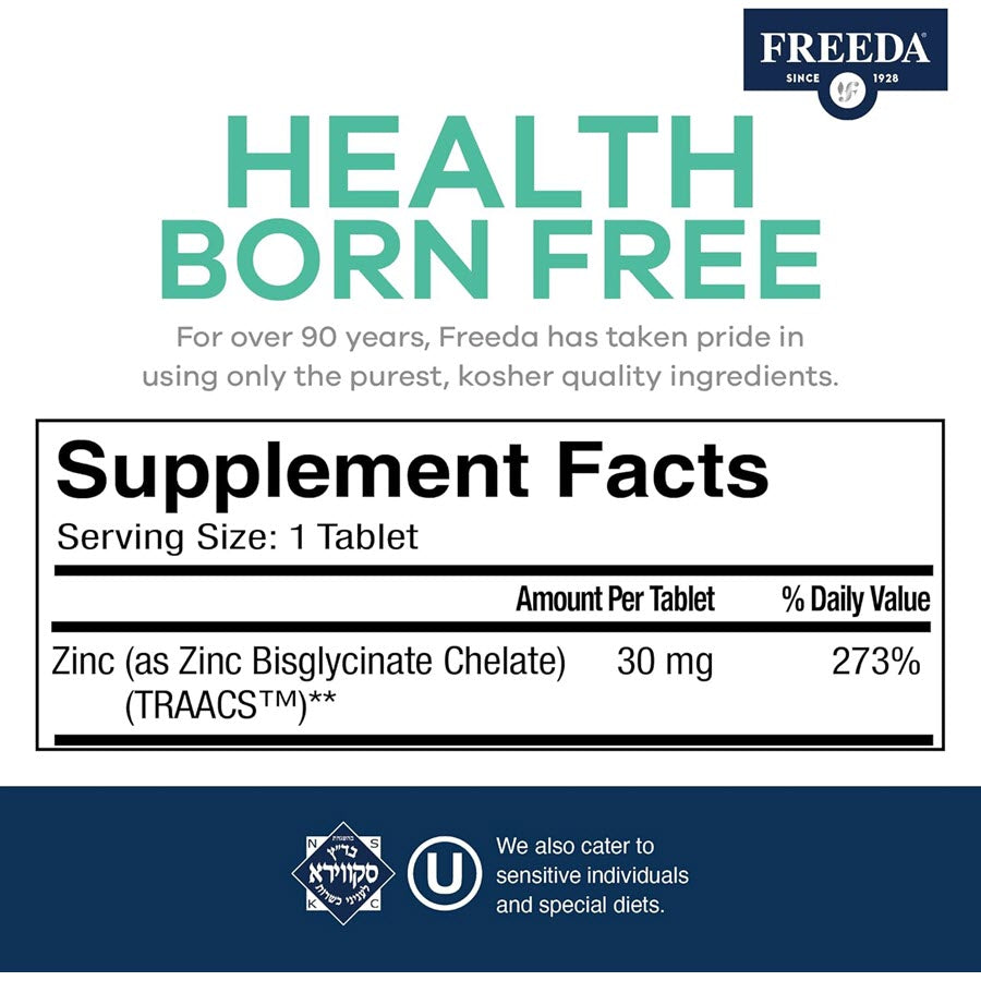 Freeda Chelated Zinc 30 Mg, 100 Tablets