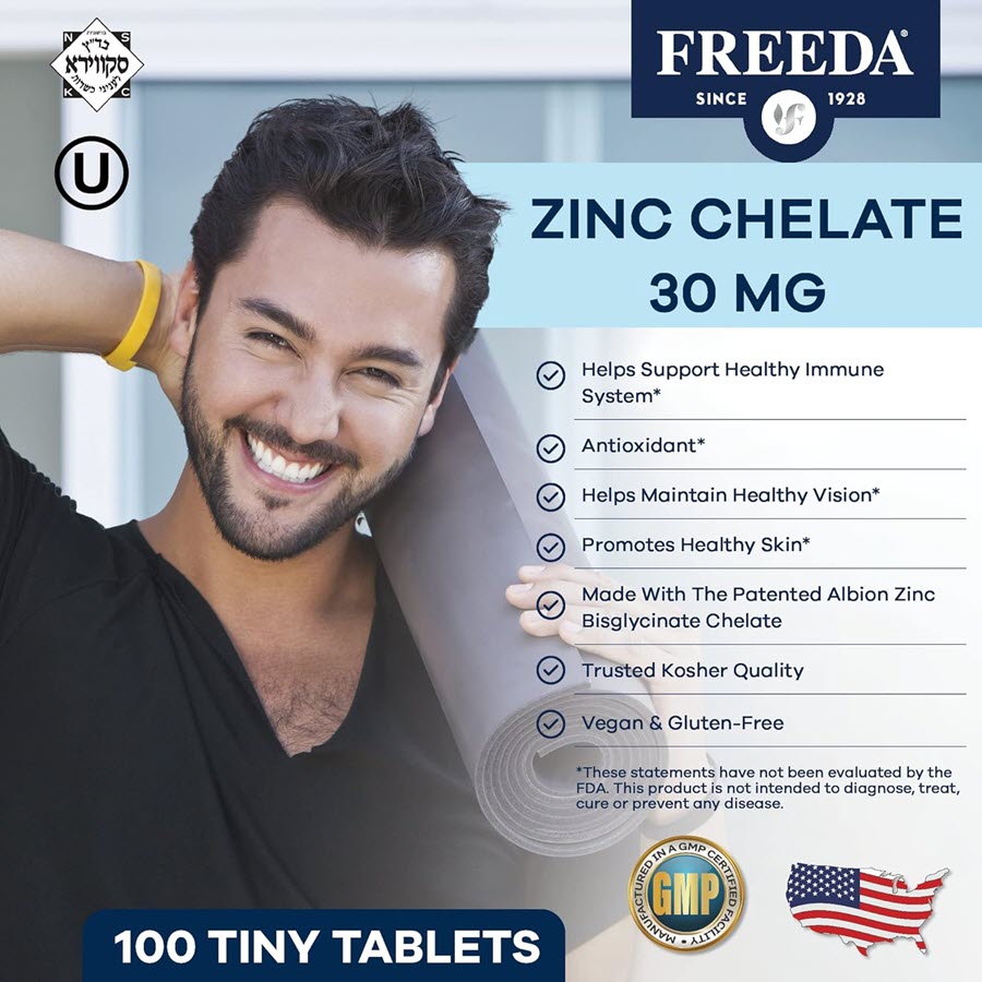 Freeda Chelated Zinc 30 Mg, 100 Tablets