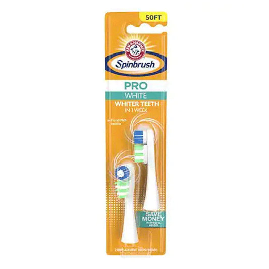 Arm & Hammer Spinbrush Pro Series White Electric Toothbrush Replacement Heads, Soft, 2ct