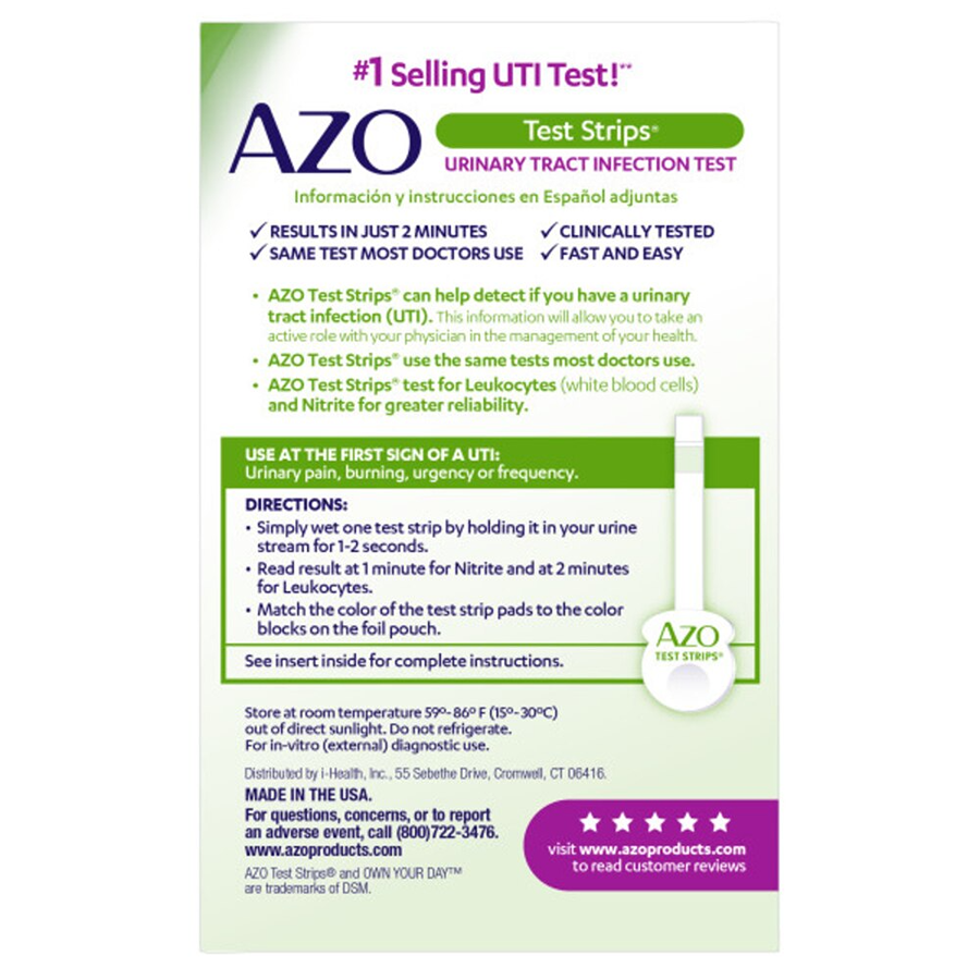 AZO Urinary Tract Infection Test Strips, UTI Test Results in 2 Minutes - 3ct