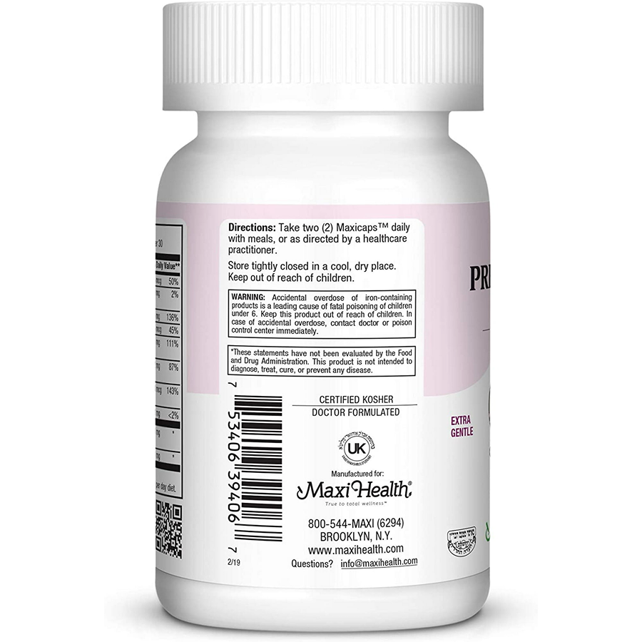 Maxi Health Small Prenatal Caps with Methyl Folate, 120 Capsules