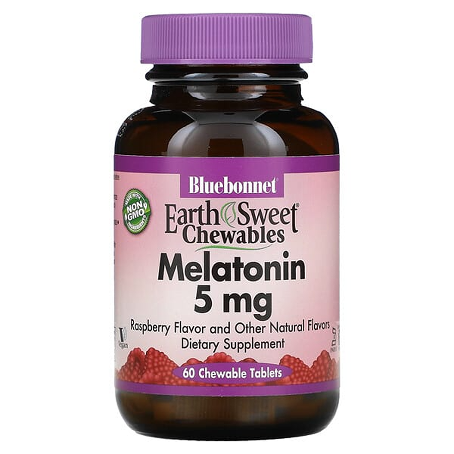 Bluebonnet Earthsweet Melatonin 5mg Raspberry Flavor, 60 Chewables