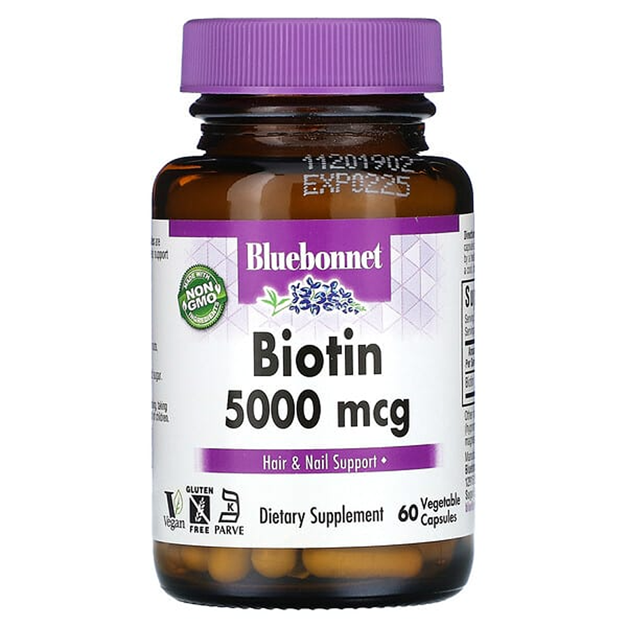 Bluebonnet Nutrition Biotin, 5000 mcg - 60 Vegetable Capsules