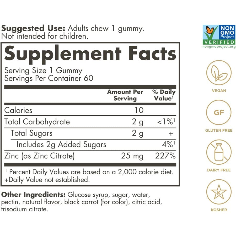 Solgar Ultra Potency Zinc 25 mg, 60 Gummies