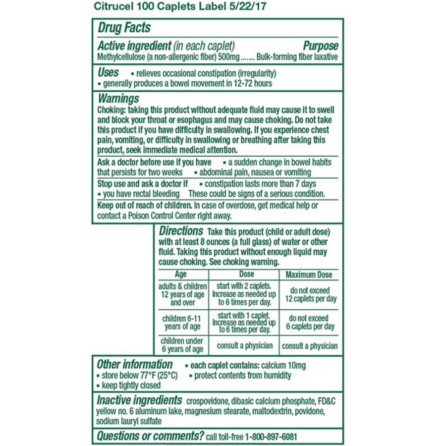 Citrucel Fiber Therapy for Occasional Constipation Relief Caplets - 100 Caplets