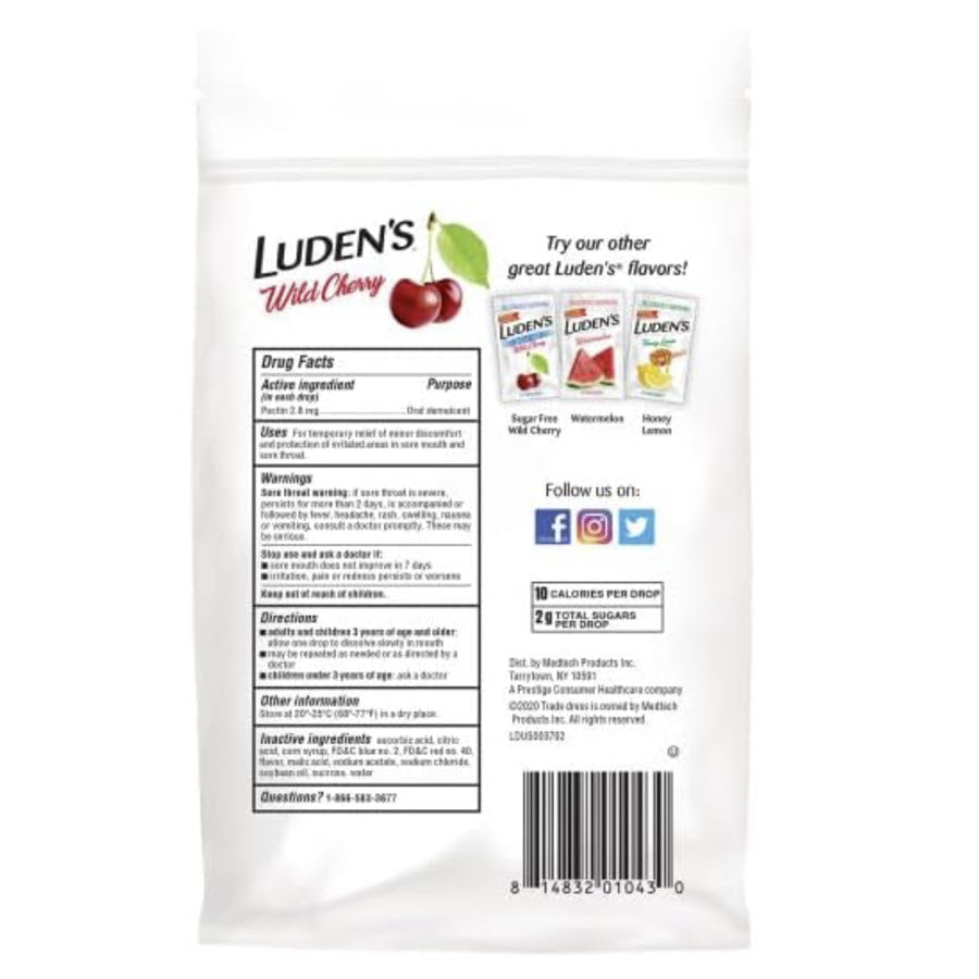 Luden's Soothing Throat Drops for Sore & Irritated Throats - Wild Cherry - 30ct