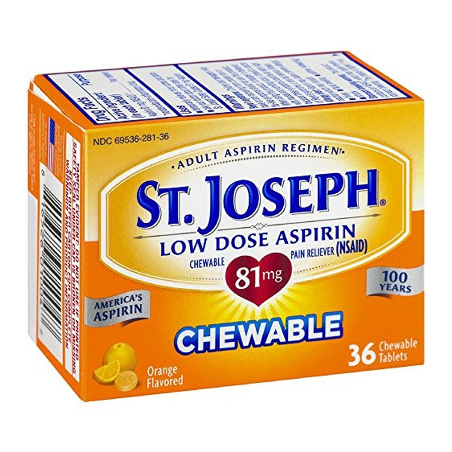 St. Joseph Low Dose Aspirin 81 mg Orange Flavored Chewable Tablets, 36ct