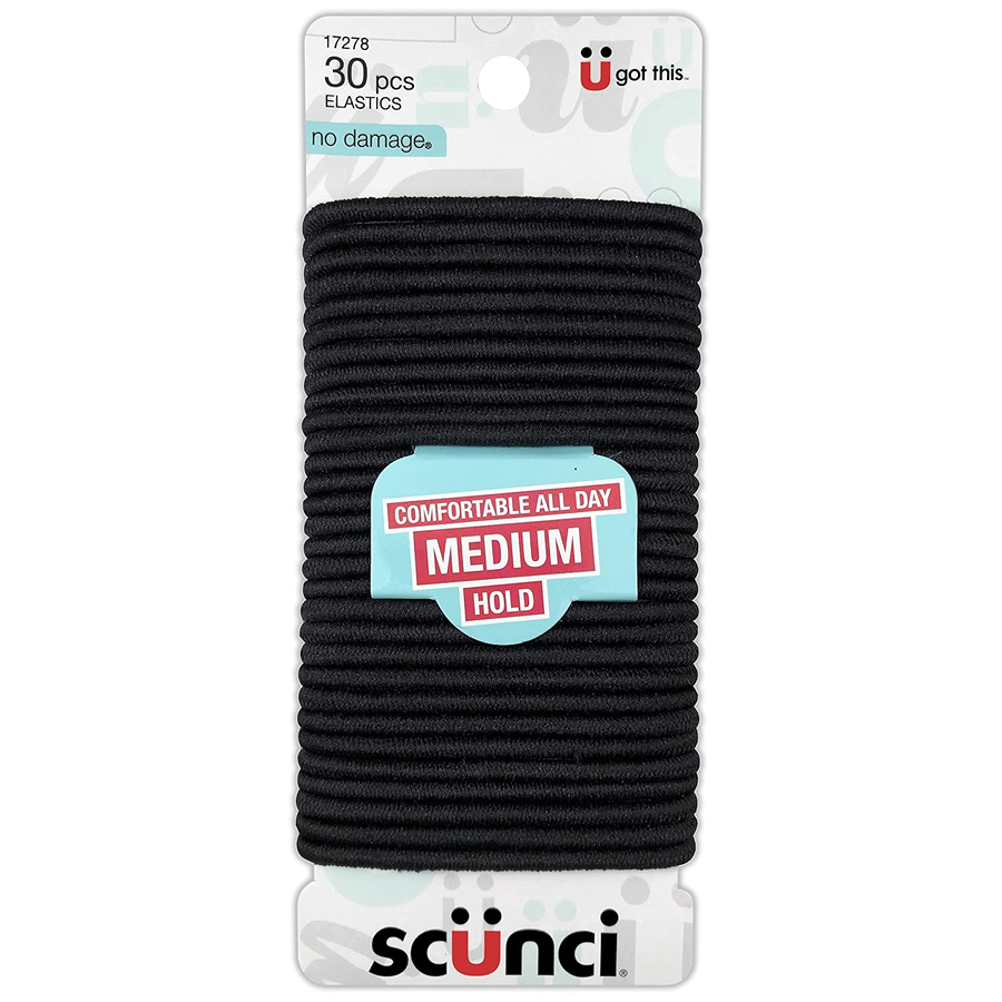 Scunci No Damage Elastics, Black, 30ct