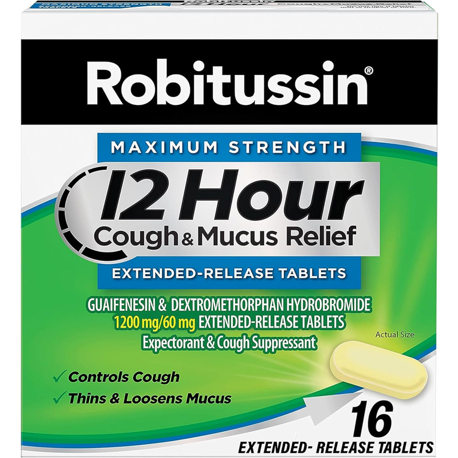 Robitussin Maximum Strength 12 Hr Cough and Mucus Relief Extended-Release Tablets, 16ct